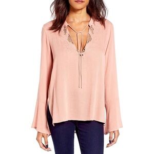 Lush Crochet Trim Bell Sleeve Top
